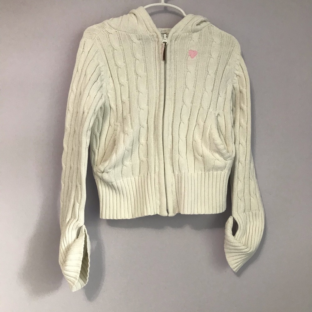Girls White Knit GAP Zip Up Jacket Size 6-7